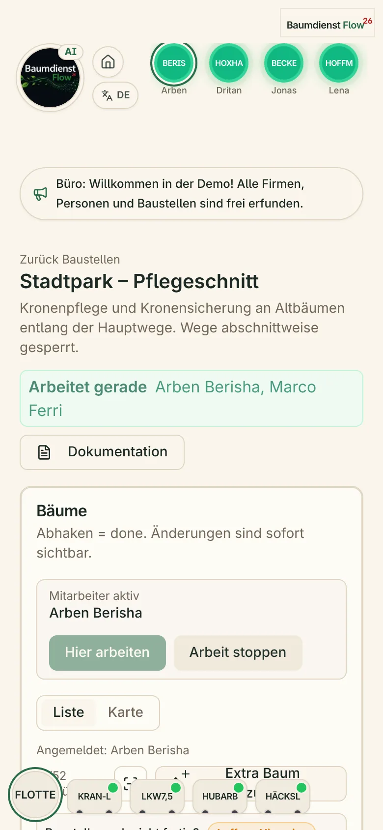 Originale mobile Workzone mit Baustelle, Arbeitszeit und Baumaktionen